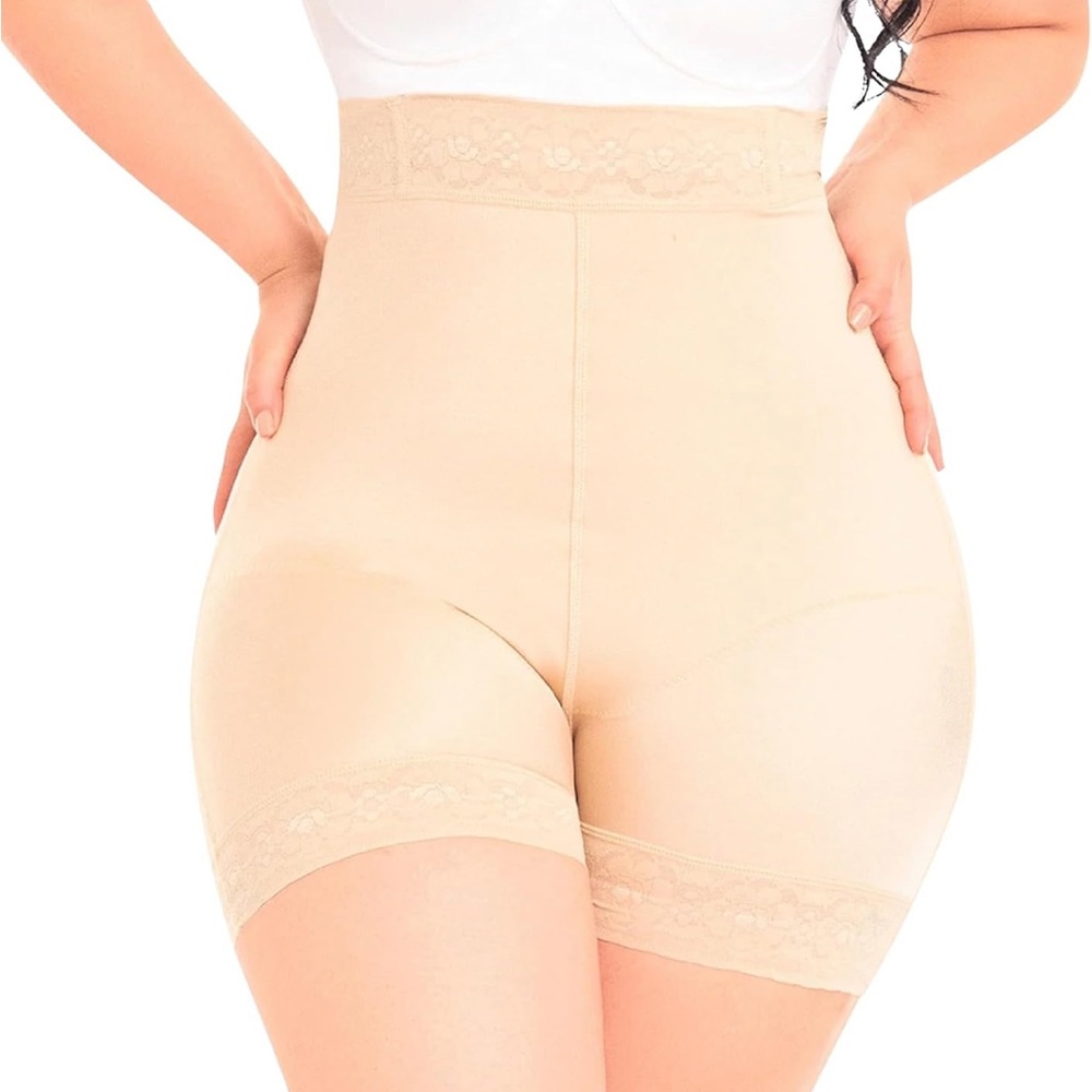 High-Waisted Beige Shapewear Shorts